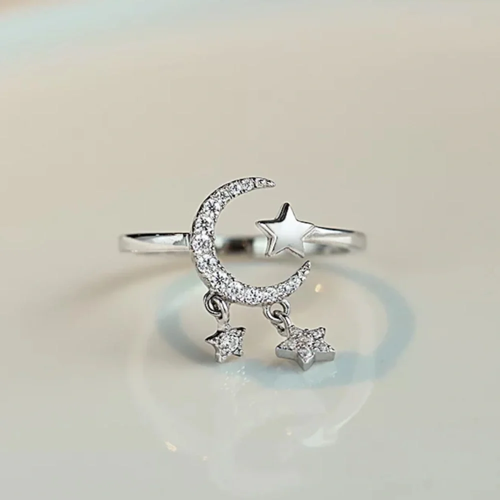 NEW MOON STAR 925 STERLING STERLING ADJUSTABLE RING, CUTE RING, SHINY RING. - Picture 4 of 6
